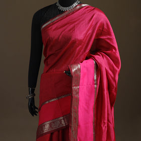 Pink - Pure Handwoven Mangalagiri Silk Cotton Pattu Saree with Zari Border 21