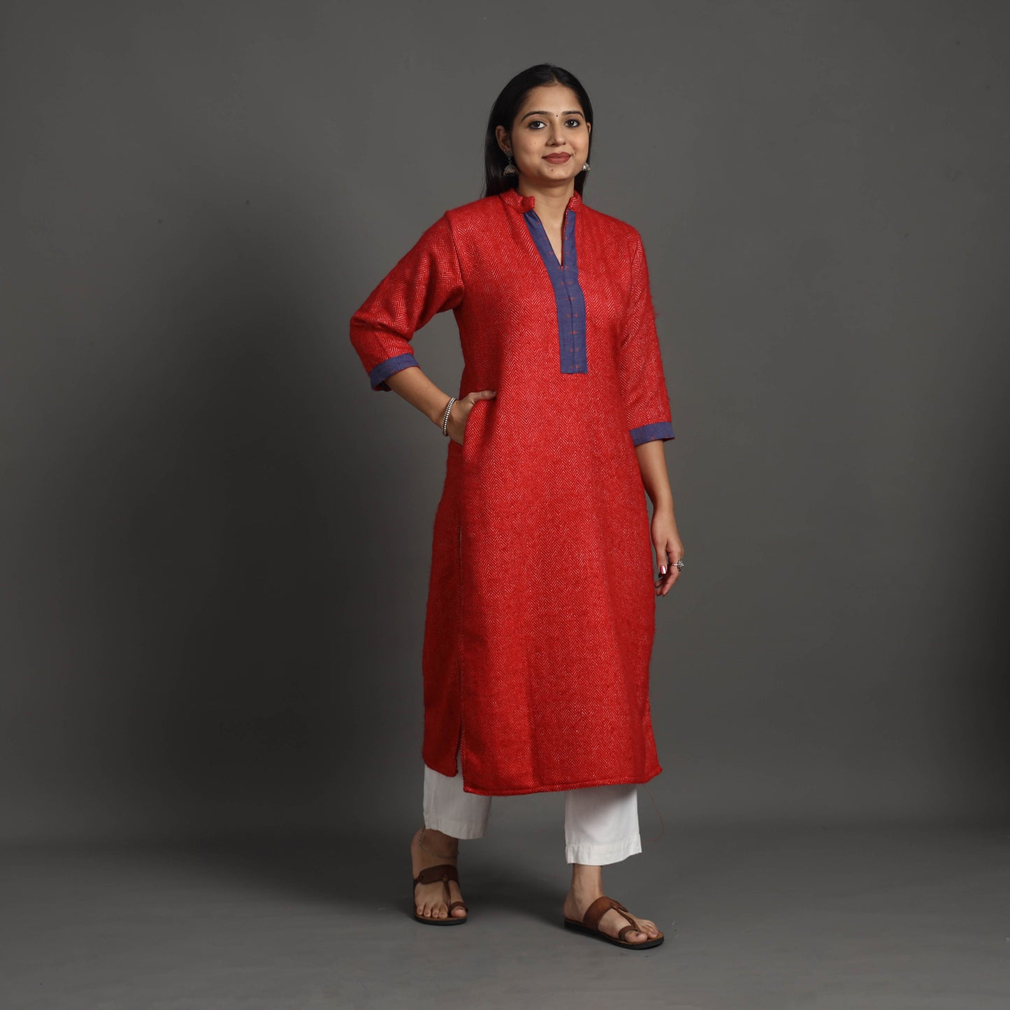 Apeksha Red Merino Woolen Kurta