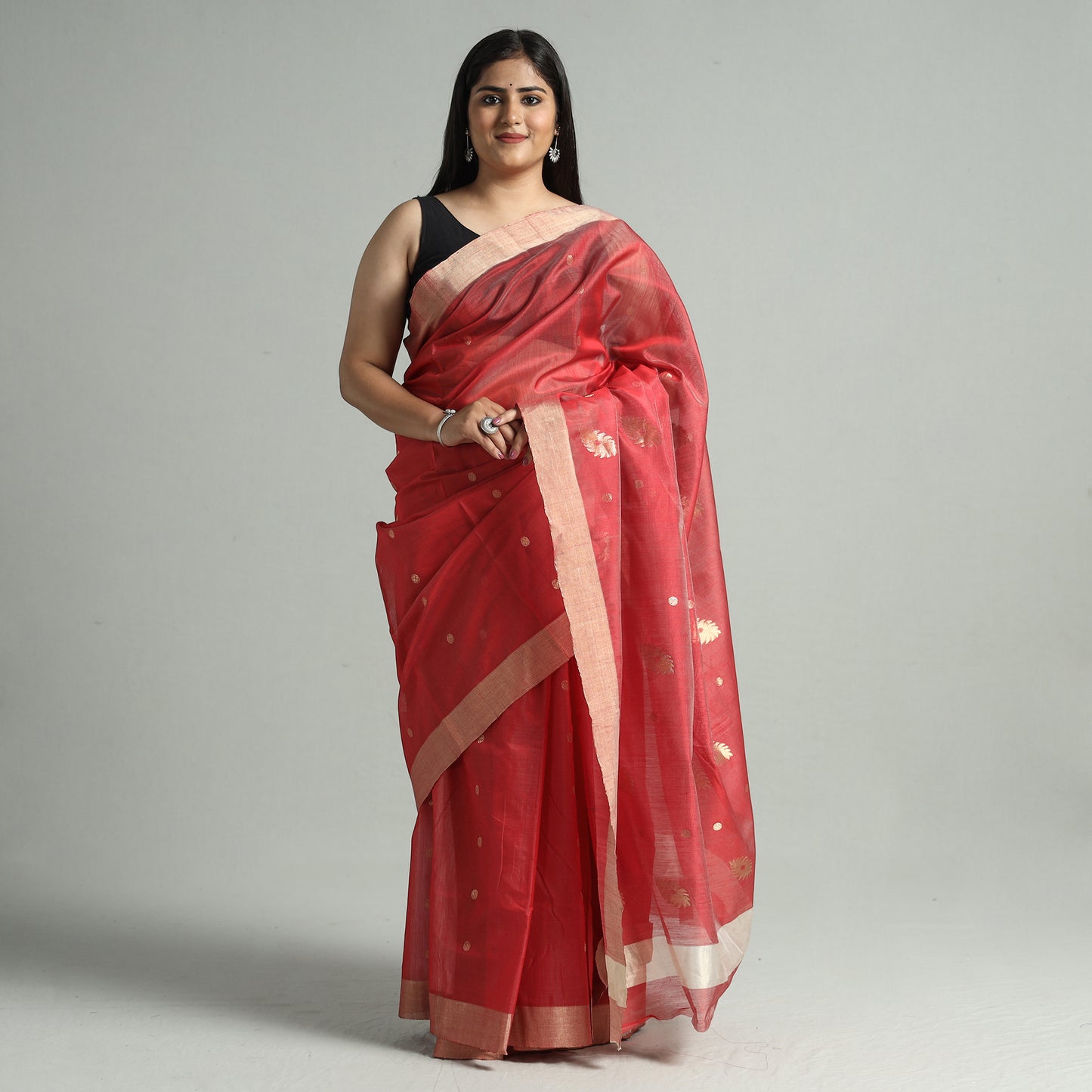 Maroon - Traditional Chanderi Silk Buta Handloom Zari Work Saree 22