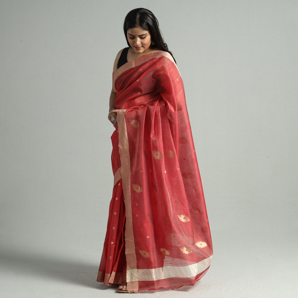 Maroon - Traditional Chanderi Silk Buta Handloom Zari Work Saree 22