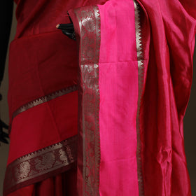 Pink - Pure Handwoven Mangalagiri Silk Cotton Pattu Saree with Zari Border 21