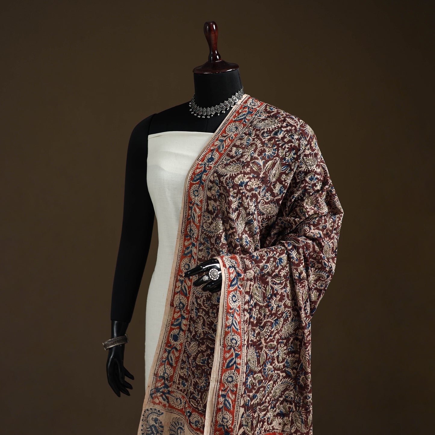 Kalamkari Hand Block Print Natural Dyed Cotton Dupatta 77