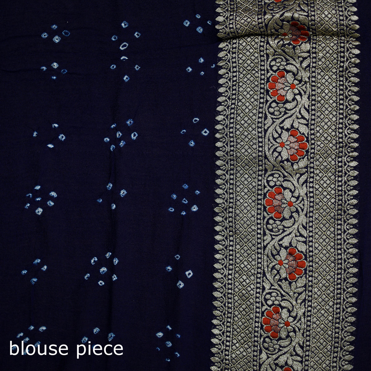 Kutch Bandhani Fine Georgette Banarasi Neem Zari Jaal Saree 09