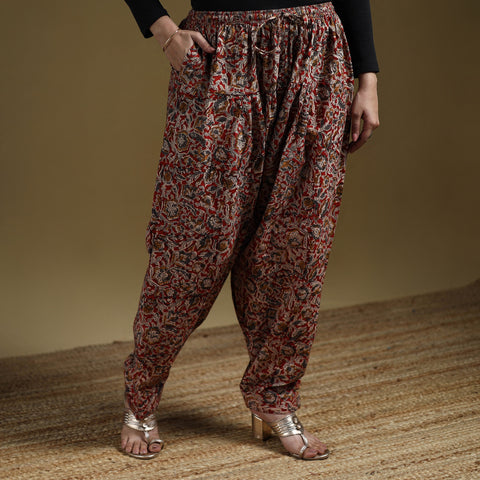 Red - Pedana Kalamkari Hand Block Print Natural Dyed Cotton Salwar 19