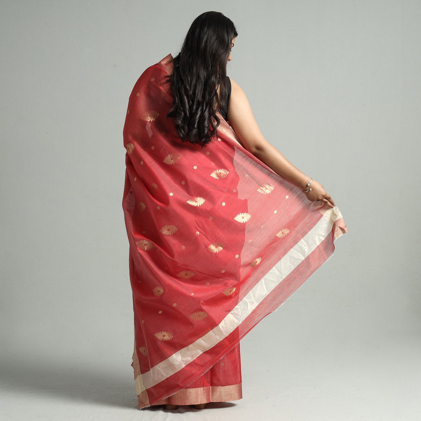 Maroon - Traditional Chanderi Silk Buta Handloom Zari Work Saree 22