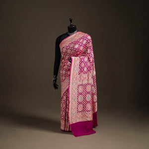 Kutch Bandhani Fine Georgette Banarasi Neem Zari Jaal Saree 10