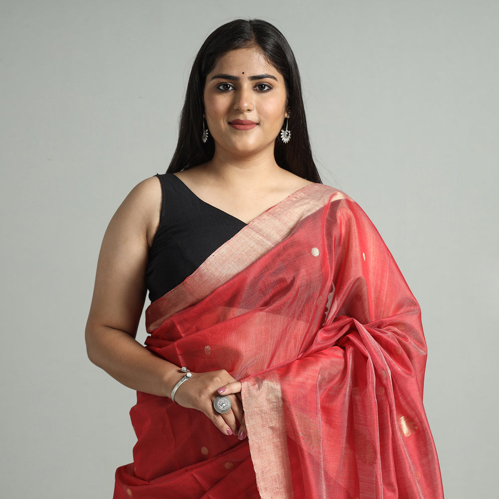 Maroon - Traditional Chanderi Silk Buta Handloom Zari Work Saree 22