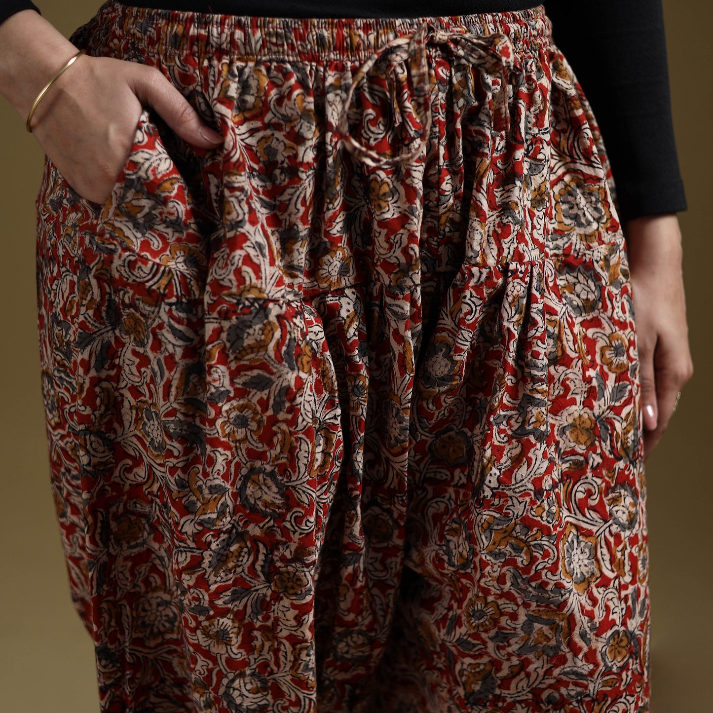 Red - Pedana Kalamkari Hand Block Print Natural Dyed Cotton Salwar 19