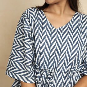 Blue Hand Block Printed Cotton Kaftan & Pyjama Night Suit Set 