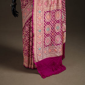 Kutch Bandhani Fine Georgette Banarasi Neem Zari Jaal Saree 10