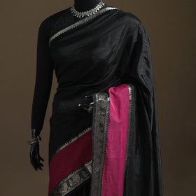 Black - Pure Handwoven Mangalagiri Silk Cotton Pattu Saree with Zari Border 22
