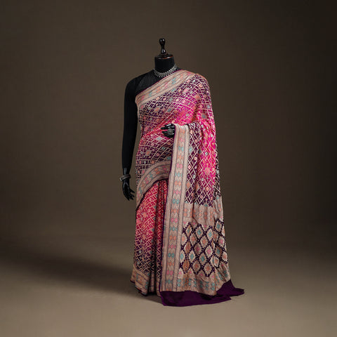 Kutch Bandhani Fine Georgette Banarasi Neem Zari Jaal Saree 13