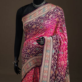 Kutch Bandhani Fine Georgette Banarasi Neem Zari Jaal Saree 13