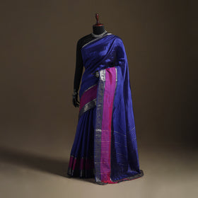 Blue - Pure Handwoven Mangalagiri Silk Cotton Pattu Saree with Zari Border 23