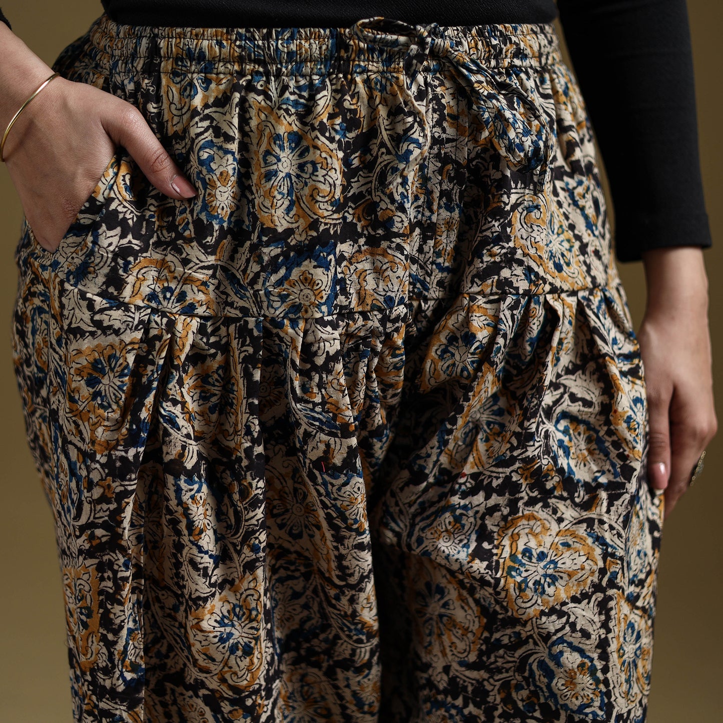 Black - Pedana Kalamkari Hand Block Print Natural Dyed Cotton Salwar 18