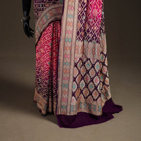Kutch Bandhani Fine Georgette Banarasi Neem Zari Jaal Saree 13