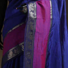 Blue - Pure Handwoven Mangalagiri Silk Cotton Pattu Saree with Zari Border 23