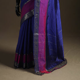 Blue - Pure Handwoven Mangalagiri Silk Cotton Pattu Saree with Zari Border 23