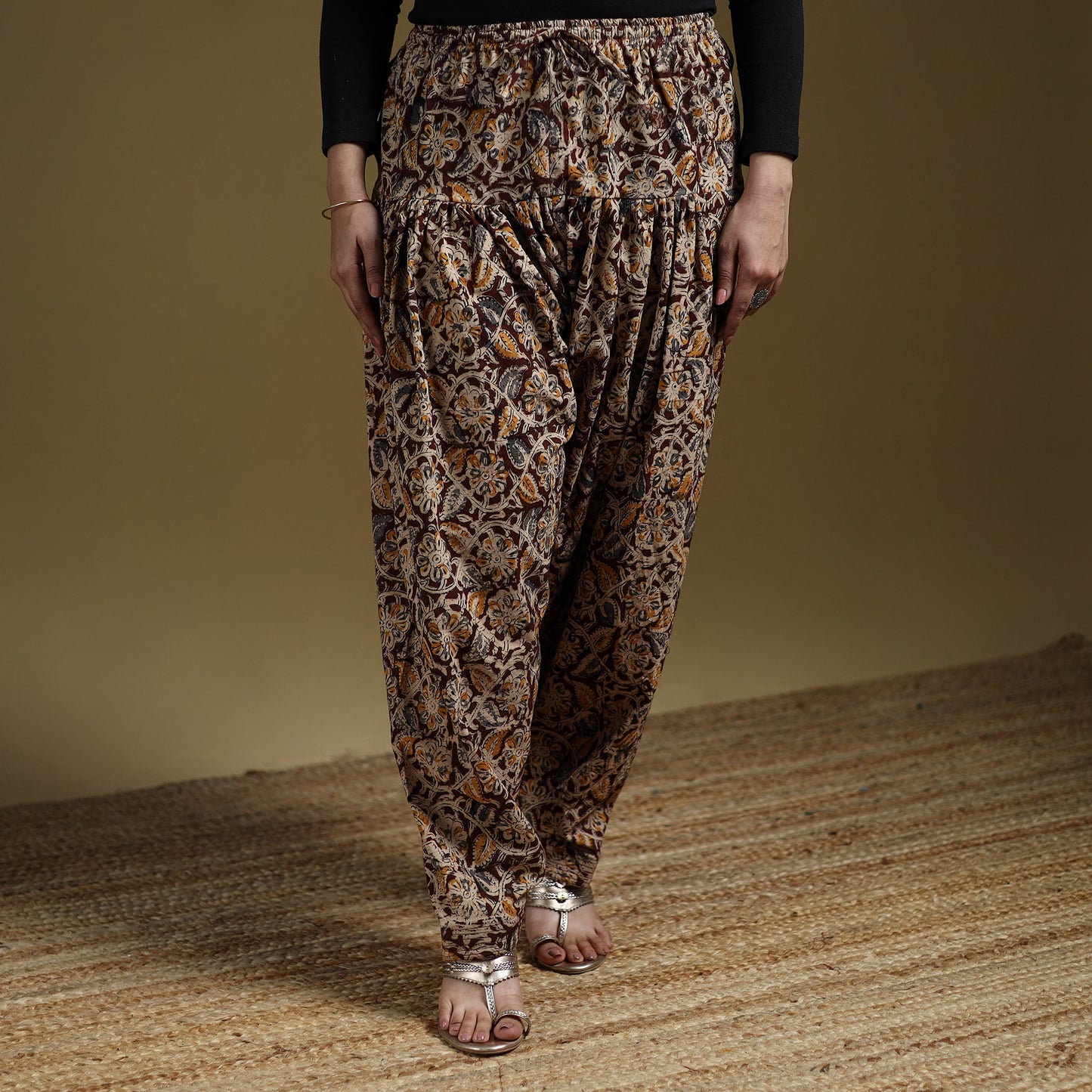 Maroon - Pedana Kalamkari Hand Block Print Natural Dyed Cotton Salwar 16