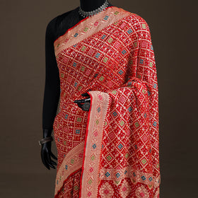Kutch Bandhani Fine Georgette Banarasi Neem Zari Jaal Saree 11
