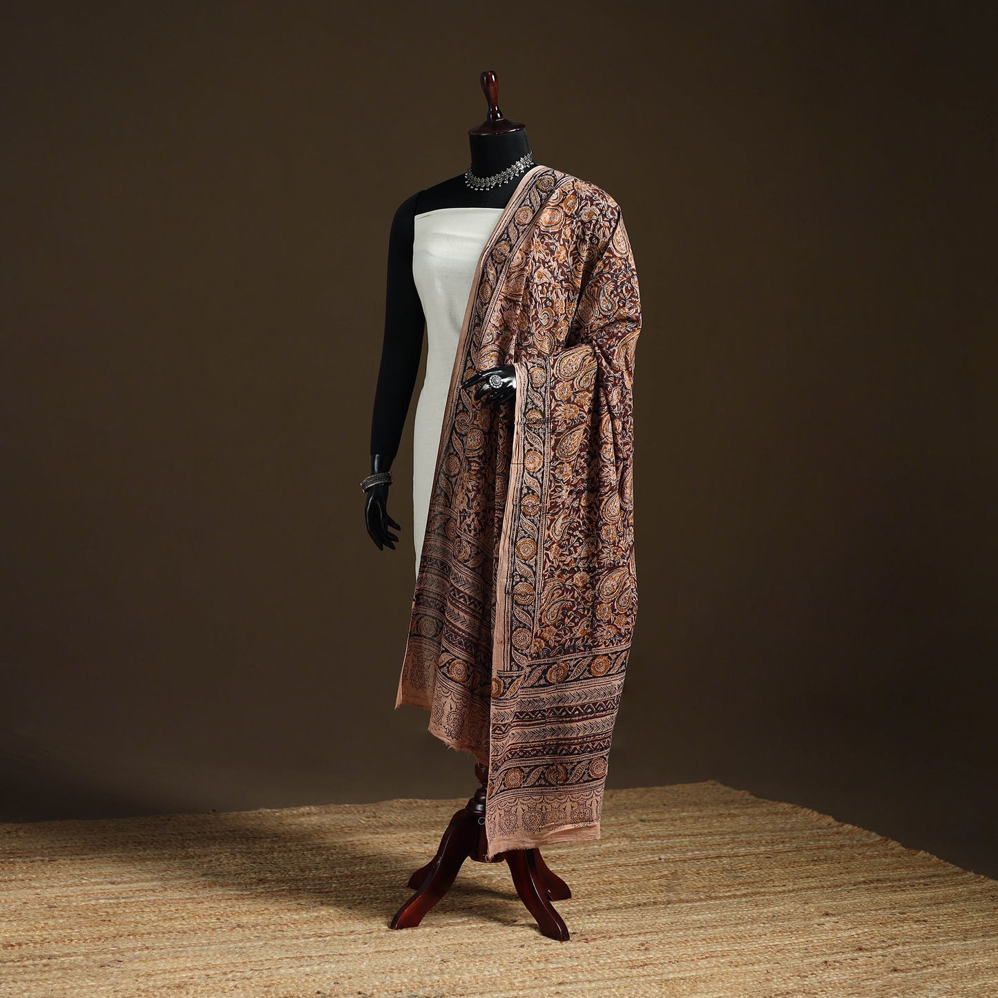 Kalamkari Hand Block Print Natural Dyed Cotton Dupatta 80
