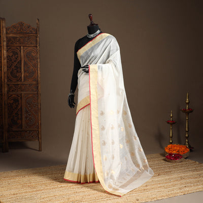 White - handloom zari work chanderi silk saree 23