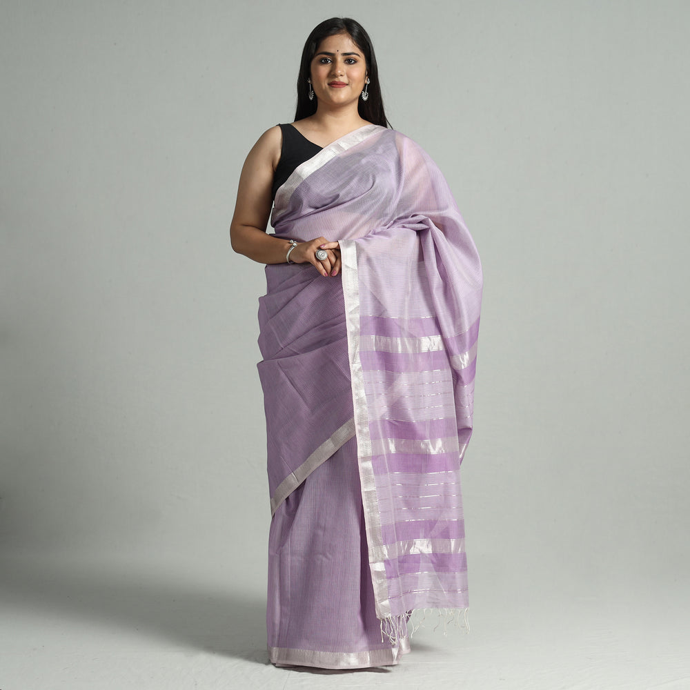 Purple - Traditional Maheshwari Silk Handloom Zari Work Saree 24