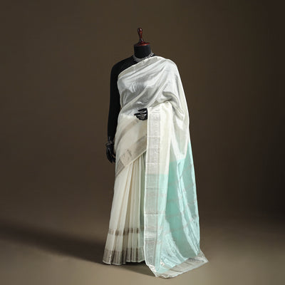 White - Pure Handwoven Mangalagiri Silk Cotton Pattu Saree with Zari Border 24