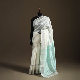 White - Pure Handwoven Mangalagiri Silk Cotton Pattu Saree with Zari Border 24