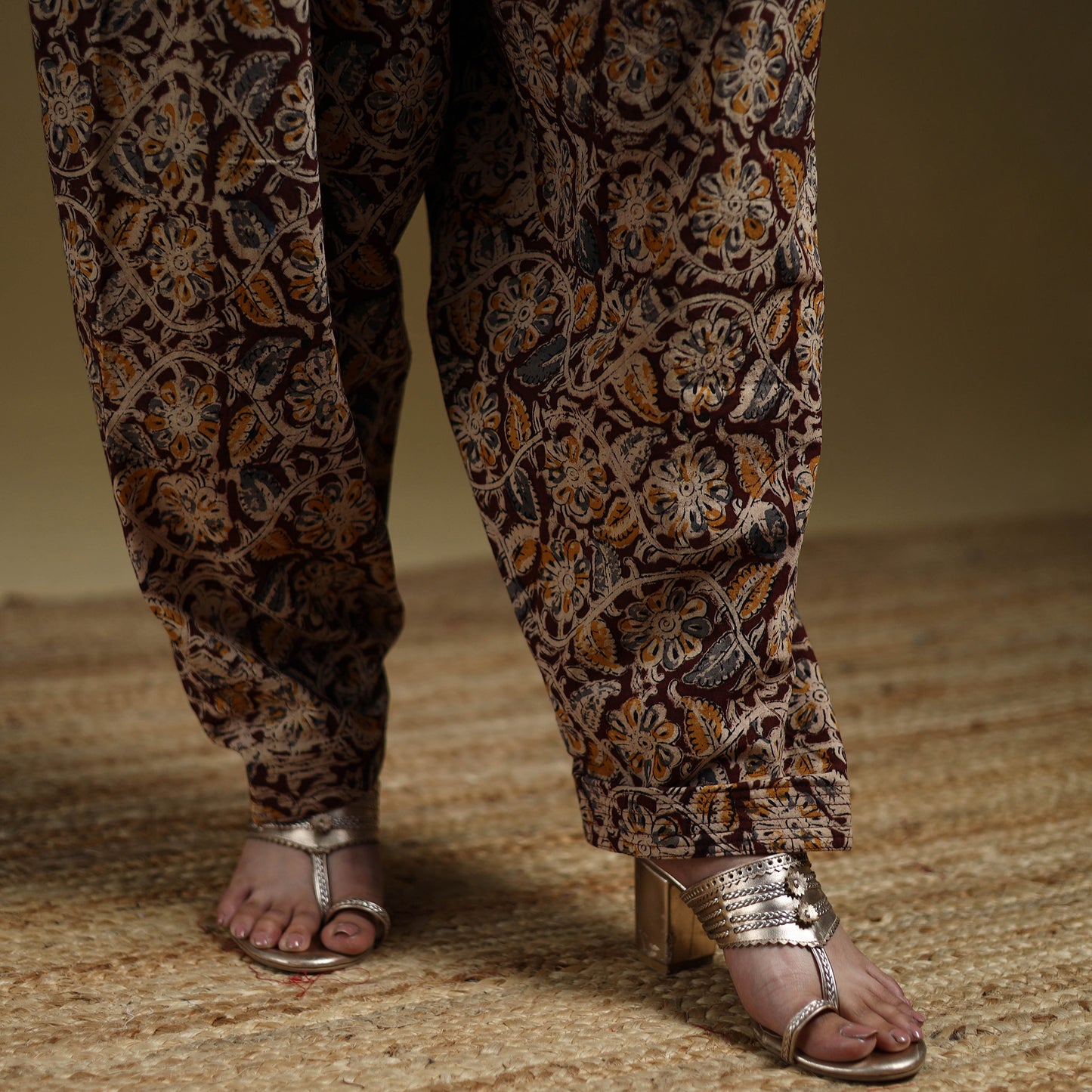Maroon - Pedana Kalamkari Hand Block Print Natural Dyed Cotton Salwar 16