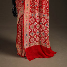 Kutch Bandhani Fine Georgette Banarasi Neem Zari Jaal Saree 11