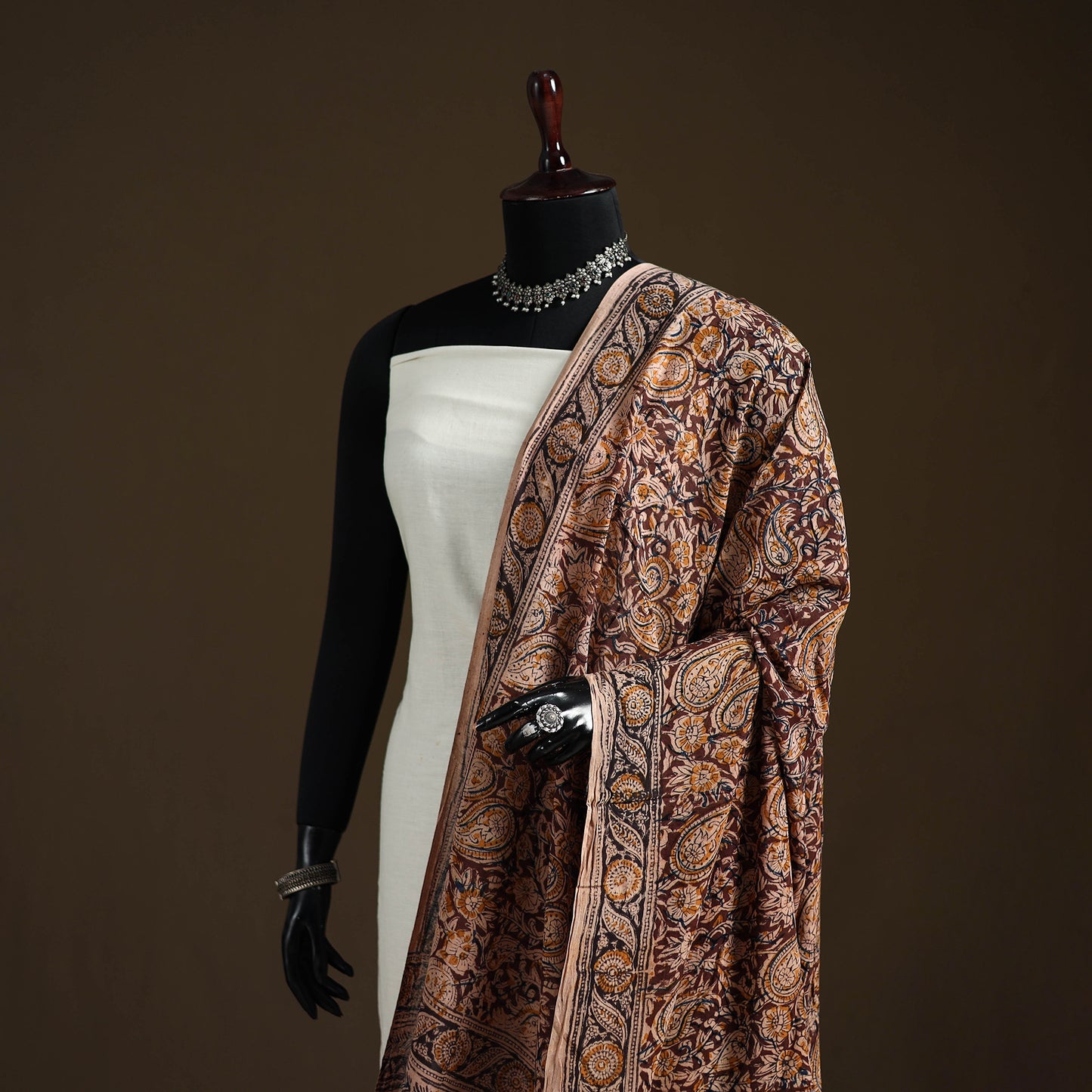 Kalamkari Hand Block Print Natural Dyed Cotton Dupatta 80