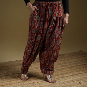 Red - Pedana Kalamkari Hand Block Print Natural Dyed Cotton Salwar 15