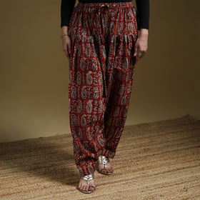 Red - Pedana Kalamkari Hand Block Print Natural Dyed Cotton Salwar 15