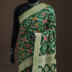 Kutch Bandhani Fine Georgette Banarasi Neem Zari Jaal Saree 12