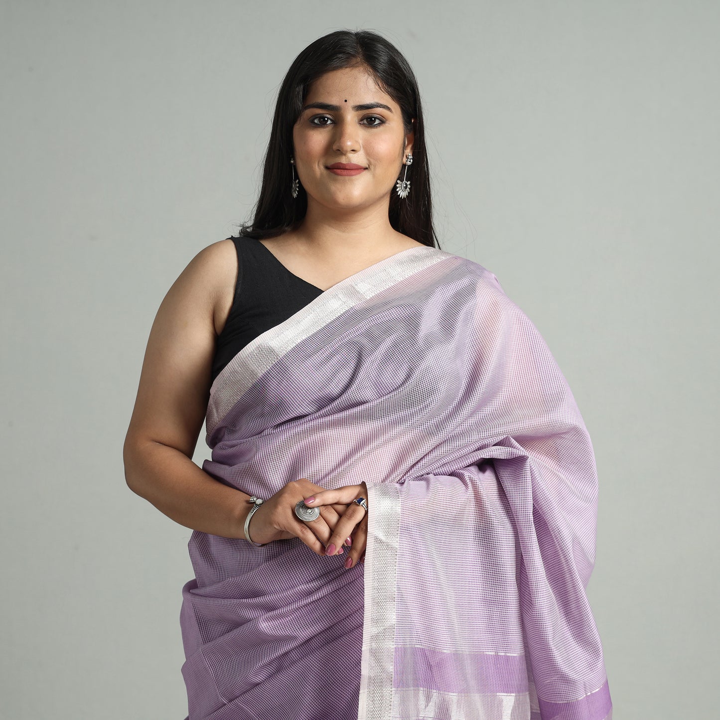 Purple - Traditional Maheshwari Silk Handloom Zari Work Saree 24