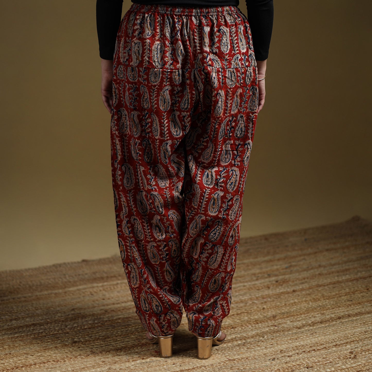 Red - Pedana Kalamkari Hand Block Print Natural Dyed Cotton Salwar 15