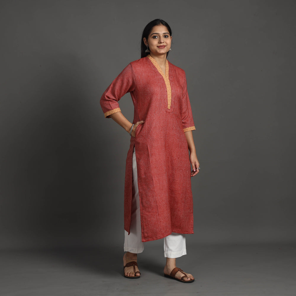 Jasleen Maroon Merino Woolen Kurta