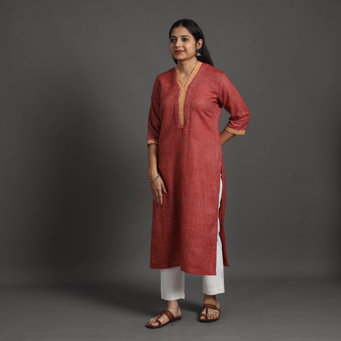 Jasleen Maroon Merino Woolen Kurta