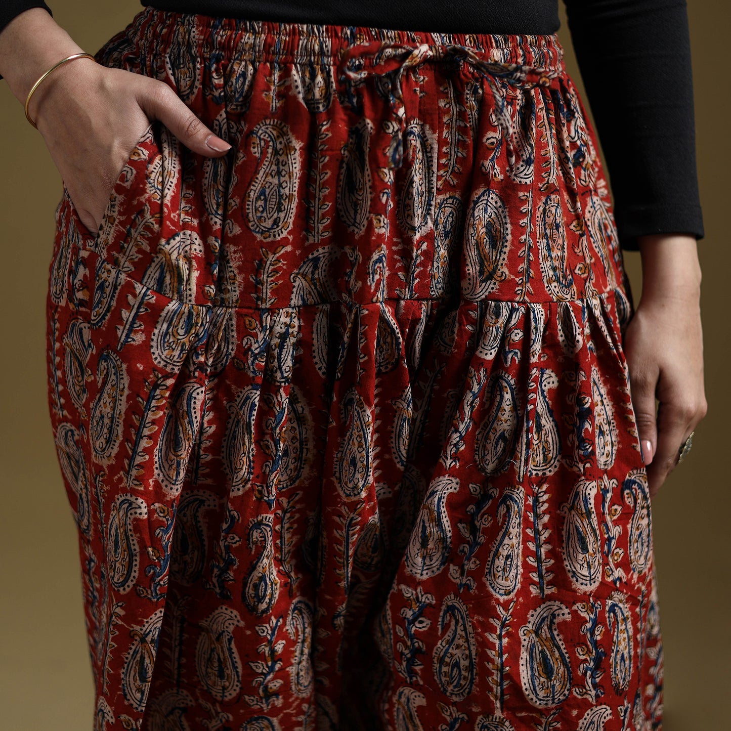 Red - Pedana Kalamkari Hand Block Print Natural Dyed Cotton Salwar 15
