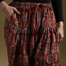 Red - Pedana Kalamkari Hand Block Print Natural Dyed Cotton Salwar 15