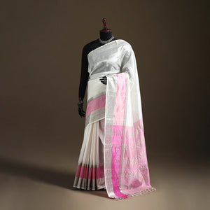 White - Pure Handwoven Mangalagiri Silk Cotton Pattu Saree with Zari Border 25