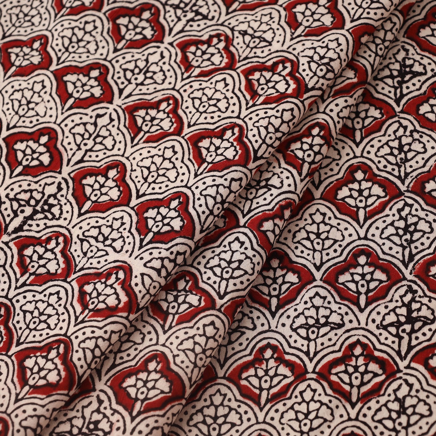 Red Bagh Hand Block Print Natural Dyed Cotton Fabric