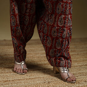 Red - Pedana Kalamkari Hand Block Print Natural Dyed Cotton Salwar 15