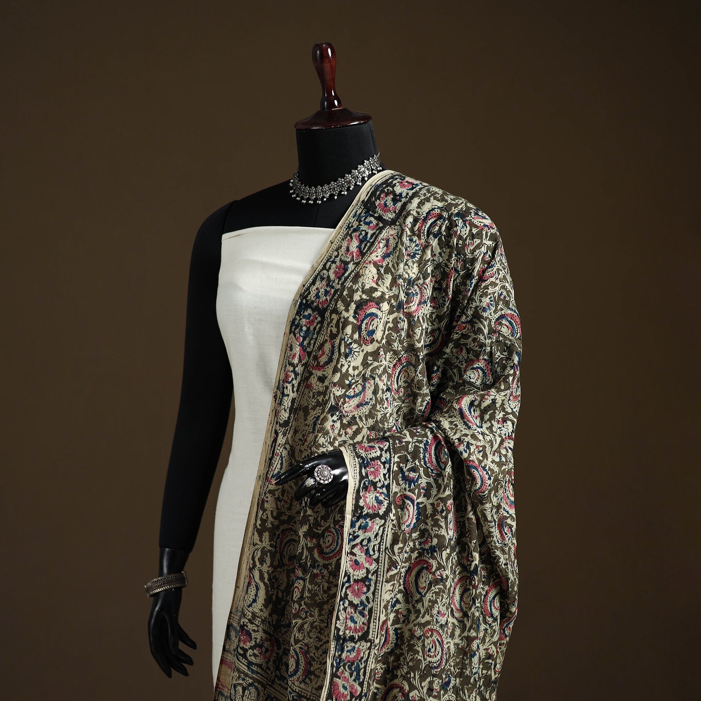 Kalamkari Hand Block Print Natural Dyed Cotton Dupatta 81