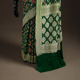Kutch Bandhani Fine Georgette Banarasi Neem Zari Jaal Saree 12