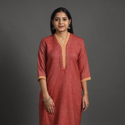 Jasleen Maroon Merino Woolen Kurta