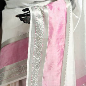 White - Pure Handwoven Mangalagiri Silk Cotton Pattu Saree with Zari Border 25