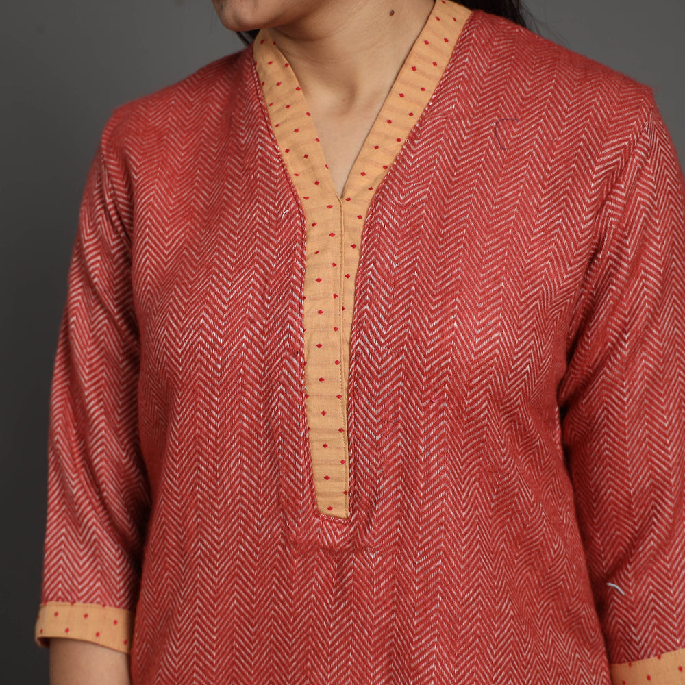 Jasleen Maroon Merino Woolen Kurta