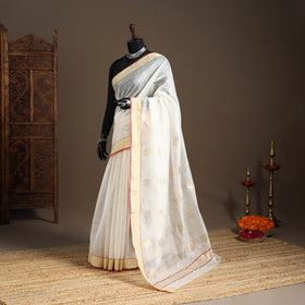 White - Handloom Zari Work Chanderi Silk Saree 24